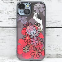 世界にひとつ！iPhone15用レジンデコ付き着せ替えスマホケース・ハイビスカス ・ブラック
