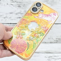 世界にひとつ！iPhone16用レジンデコ付きスマホケース・レフアと浮世絵ネコNo.30