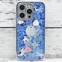 世界にひとつ！iPhone14Pro用レジンデコ付き着せ替えスマホケース・横浜ローズ・青