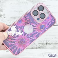 世界にひとつ！iPhone16Pro用レジンデコ付き着せ替えスマホケース・アフリカンデイジーと浮世絵ネコNo.43