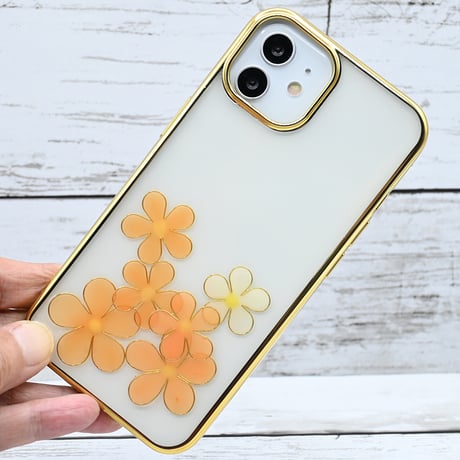 世界にひとつ！iPhone13用レジンデコ付き着せ替えスマホケース・浮世絵ネコと菊柄