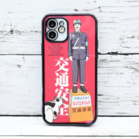 iPhone12用・宮古島まもるくんと浮世絵ネコお立ち台・赤きせかえスマホケース