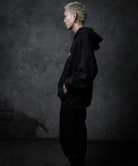 Striped Hoodie [Swastika] Vintage Black