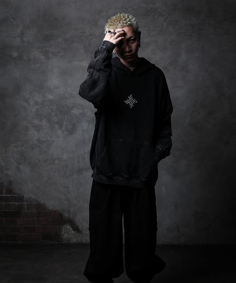 Striped Hoodie [Swastika] Vintage Black