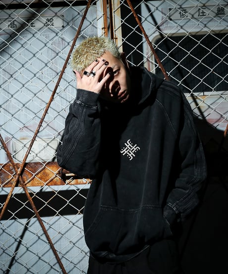 Striped Hoodie [Swastika] Vintage Black