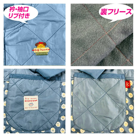 ビッグママ　Ｂigmamaアップリケ・リブ付きキッチンコートBM-33582 /NV【M-L】
