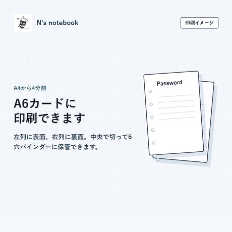 N's notebook パスワード管理＆A6リフィル出力アプリ（PDFマニュアル付）