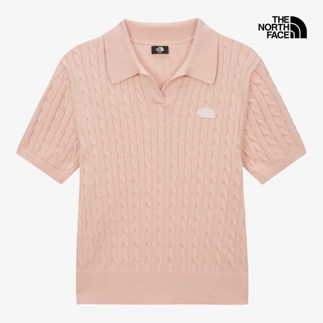 W'S CABLE S/S POLO SWEATER SOFT PINK NT7AS30C