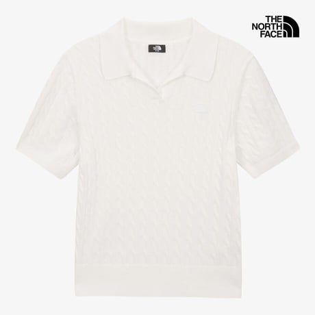 W'S CABLE S/S POLO SWEATER IVORY NT7AS30A