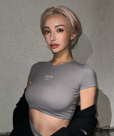 ZASPAstudios ハイストレッチ ショートスリーブ クロップドTシャツ #グレー