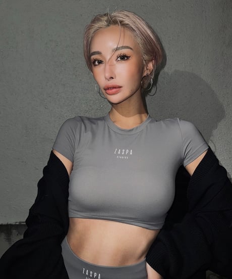 ZASPAstudios ハイストレッチ ショートスリーブ クロップドTシャツ #グレー