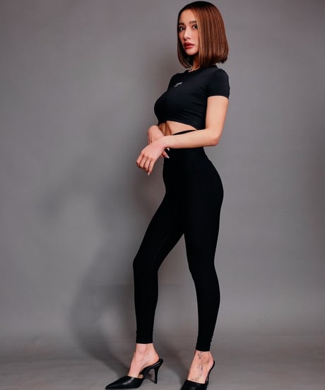 ZASPAstudios シームレス ハイウエスト ロングレギンス #ブラック