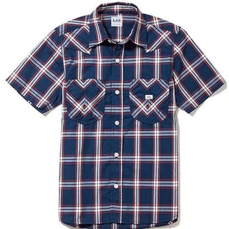 【Lee】LADIES WESTERN CHECK SHIRTS(Navy×White)/レディースウエスタンチェック半袖シャツ(ネイビー×ホワイト)