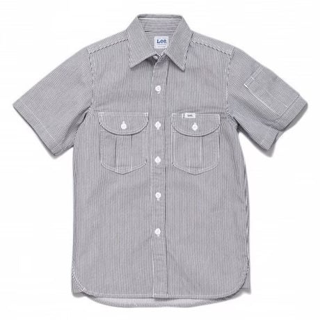 【Lee】MENS WORK SHIRTS(White×Blue)/メンズワーク半袖シャツ(ホワイト×ブルー)