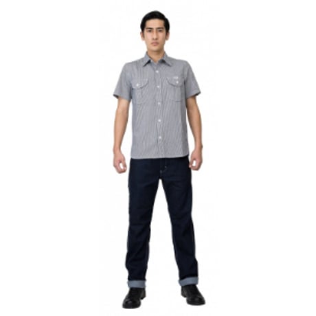 【Lee】MENS WORK SHIRTS(White×Blue)/メンズワーク半袖シャツ(ホワイト×ブルー)