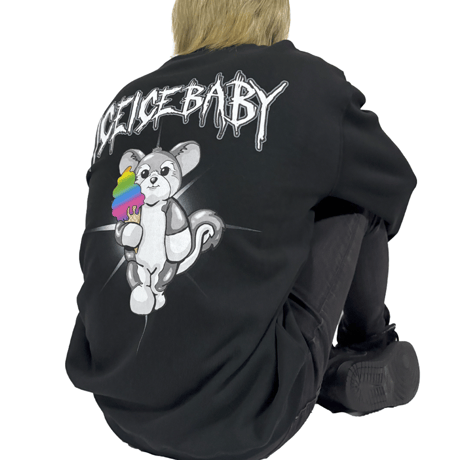 ICEICE BABY フロントロゴ 刺繍バックプリント トレーナー(黒)