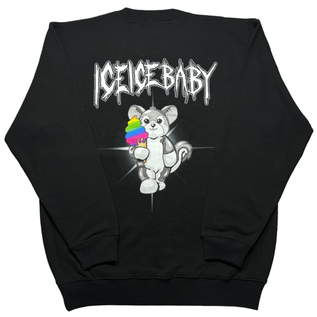 ICEICE BABY フロントロゴ 刺繍バックプリント トレーナー(黒)