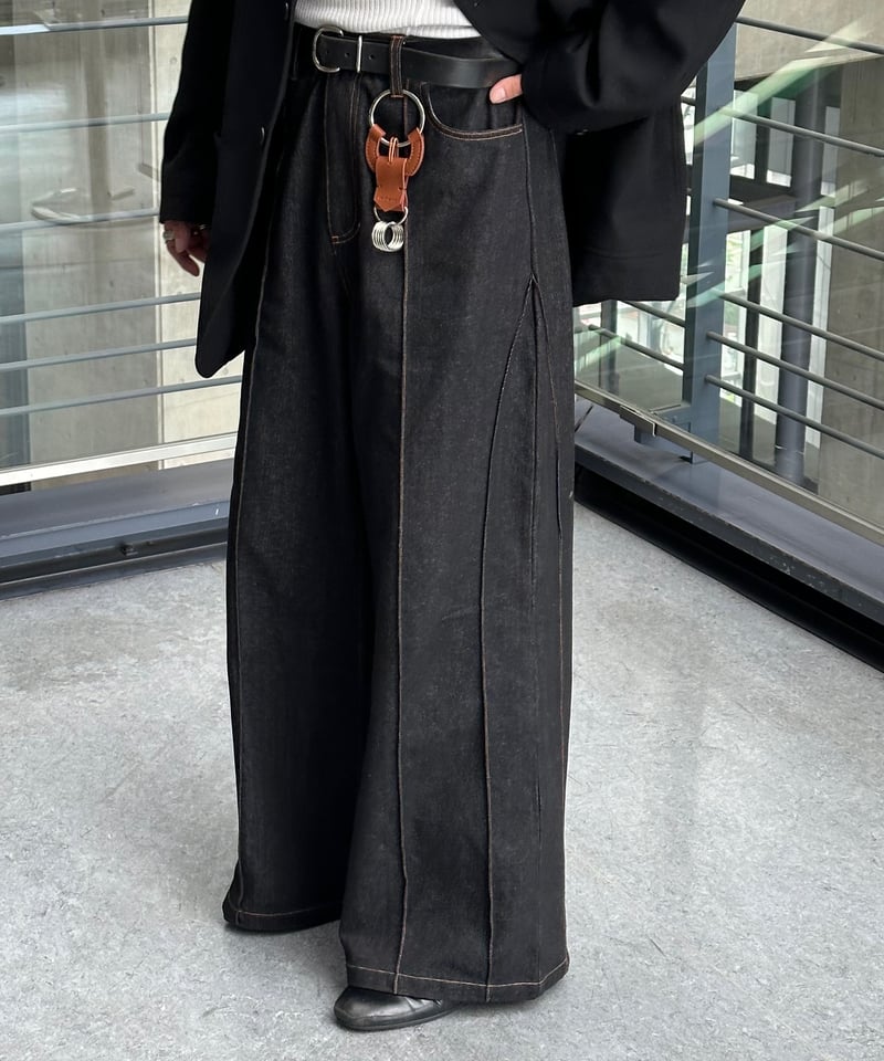 ロングレングスフレアデニム(ブラック) ワイドフレアデニム【BLACK】 | ”IKINUKI”