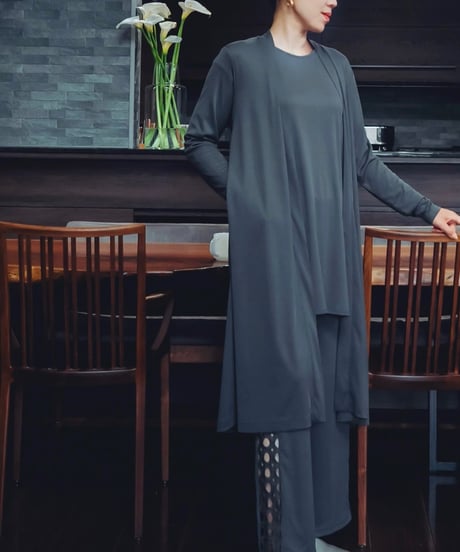 SET｜ルームウェア セットアップ+ロング羽織り（チャコール）