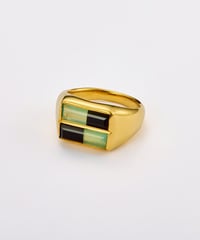 Recette stone ring doubie (chrysoprease×onxy×crystal) gold