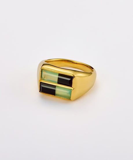 Recette stone ring doubie (chrysoprease×onxy×crystal) gold