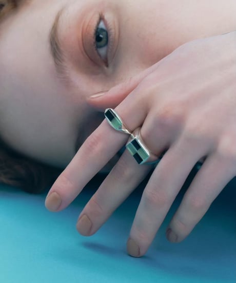 Recette stone ring single (chrysoprease×onxy×crystal) silver