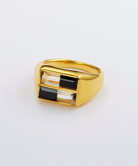 Recette stone ring double (onyx×crystal) gold