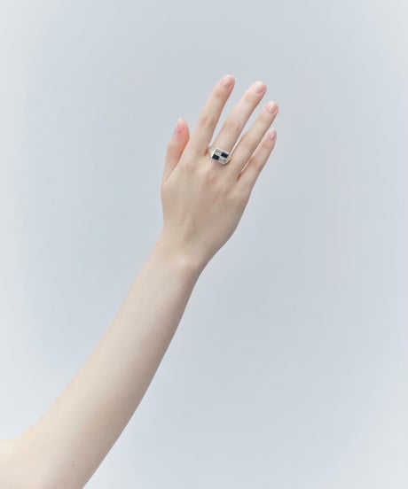 Recette stone ring double (onyx×crystal) silver