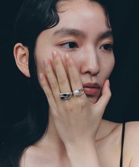 Recette stone ring double (onyx×crystal) silver