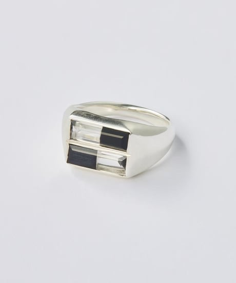 Recette stone ring double (onyx×crystal) silver