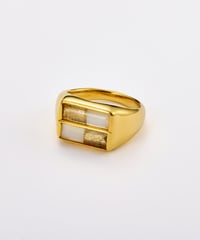 Recette stone ring double (labradrite×white pearl×crystal) gold