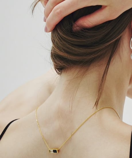 Recette stone necklace (onyx×crystal) 45cm gold
