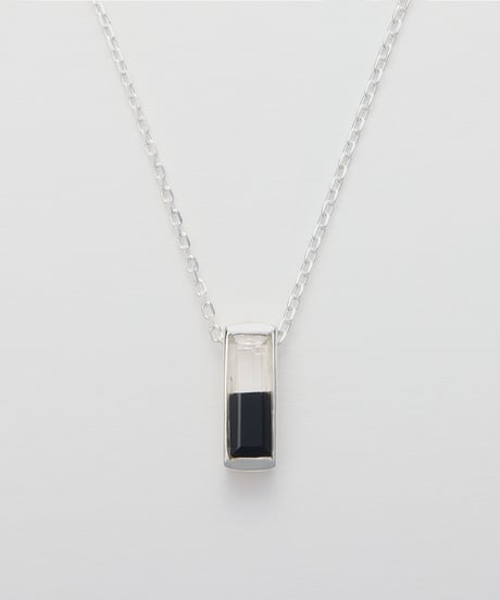 Recette stone necklace (onyx×crystal) 45cm silver