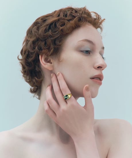 Recette stone ring doubie (chrysoprease×onxy×crystal) gold