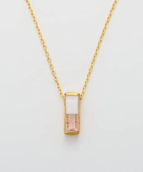 Recette stone necklace (Strawberry Quartz×CR×white pearl) 45cm gold