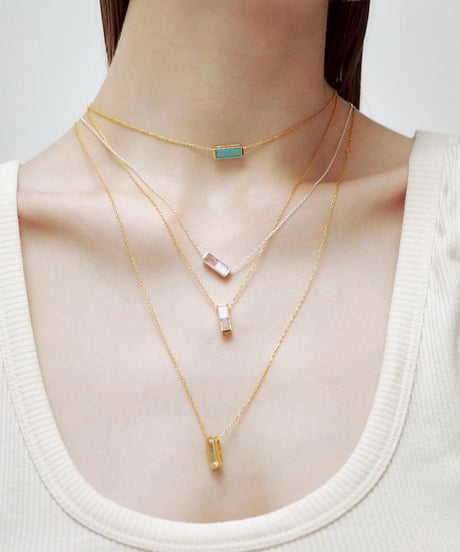 Recette stone necklace (Strawberry Quartz×CR×white pearl) 45cm silver