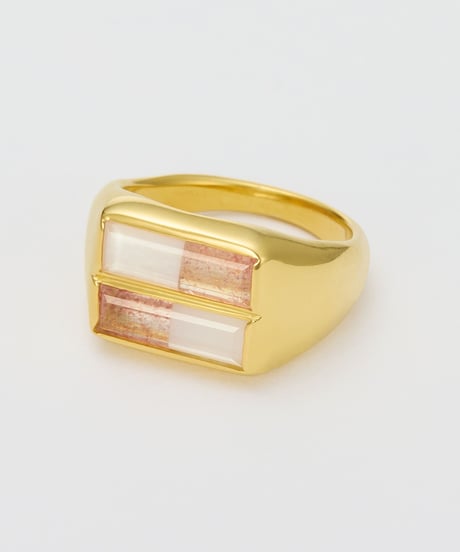 Recette stone ring double (Strawberry Quartz×CR×white pearl) gold