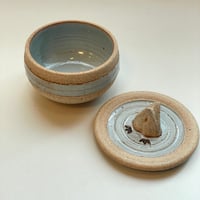 水面のアヒル「潜ってる」／蓋鉢