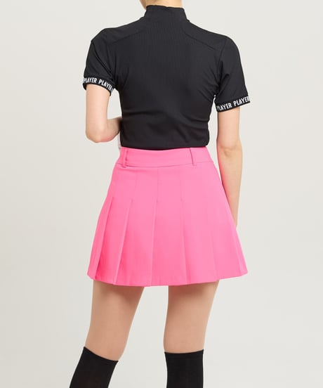 袖レタリングリブモックネック半袖シャツ (大きいサイズあり/4colors)