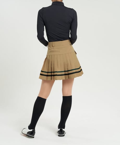 ダブルラインサイドポケットポイントプリーツスカート (大きいサイズあり/3colors)