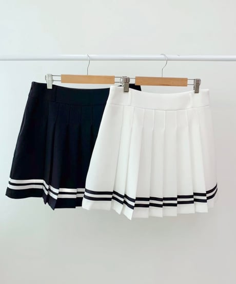 ダブルライン入りプリーツスカート (2colors)