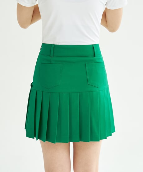アンバランスサイドテーピングプリーツスカート (3colors)
