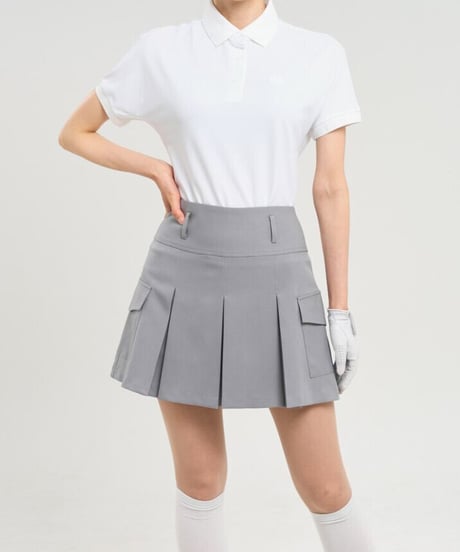 ハイウエストサイドポケットプリーツスカート (2colors)
