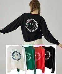 LUCKY刺繍バックプリントラウンドネックトレーナー (4colors)