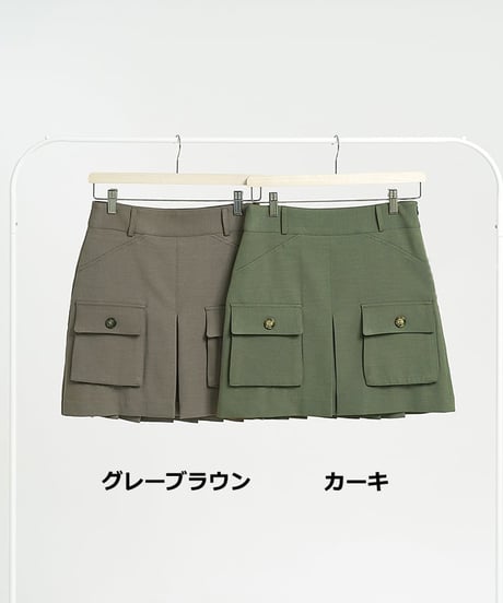 ポケットポイントバックプリーツカーゴスカート (大きいサイズあり/5colors)