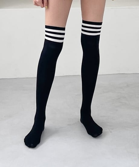 トリプルラインモノトーンソックス (ニーハイ/ハイソックス/3colors)