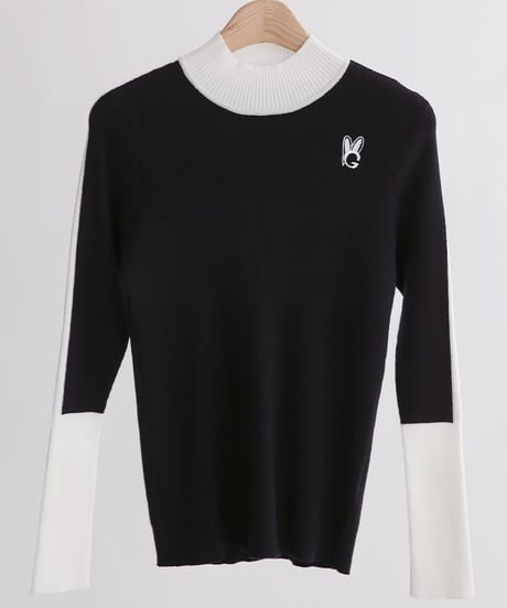 バイカラーGロゴモックネックニットプルオーバー (3colors)