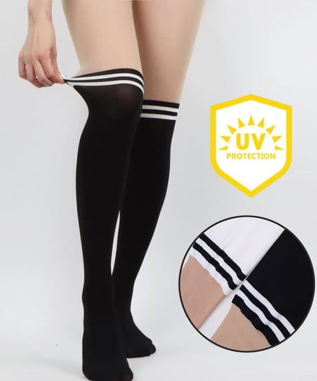 20+80デニールUVカットダブルラインフェイクニーハイタイツ (2colors)