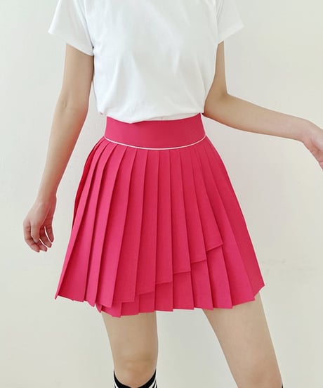 ラップ風デザインプリーツスカート (4colors)
