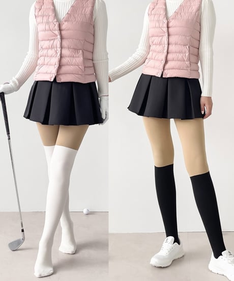 300デニール裏起毛UVカットツートーンタイツ (ニーハイ/ハイソックス/2colors)